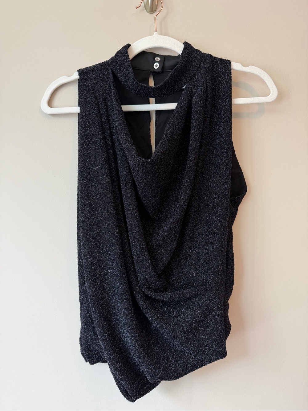 VGUC IRO Paris Lovis Black Metallic Cowl Neck Top Sz 36/S Cutout Back